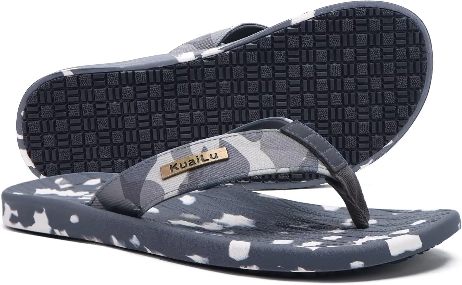 KuaiLu Mens Flip Flops Arch Support Comfortable Summer Beach Thong Sandals Yoga Foam Cushion Slip on Slippers
