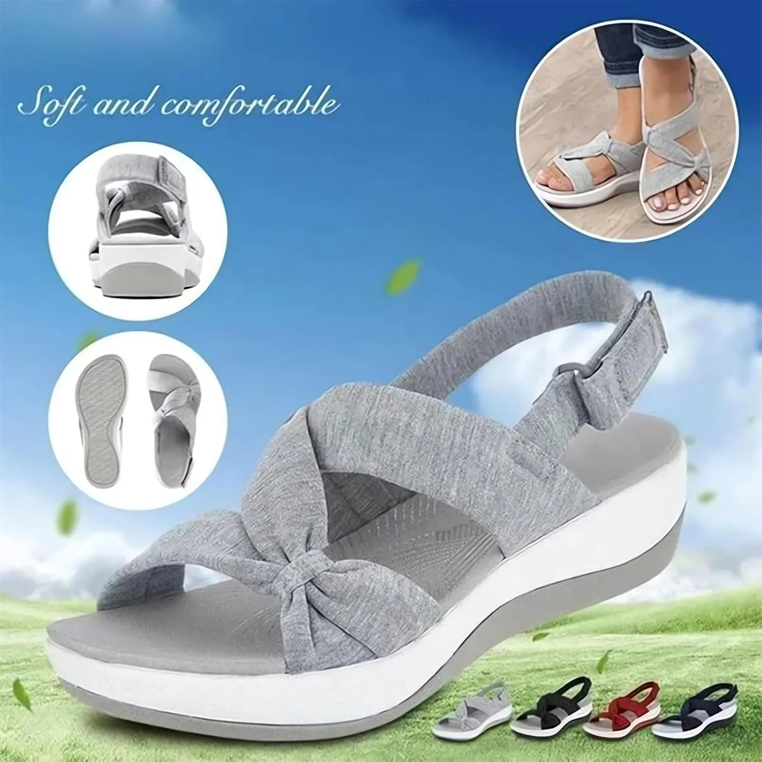Summer Sandals for Women 2024 Orthopedic Arch Support Walking Shoes Casual Comfortable Platform Wedges Strappy Sandal